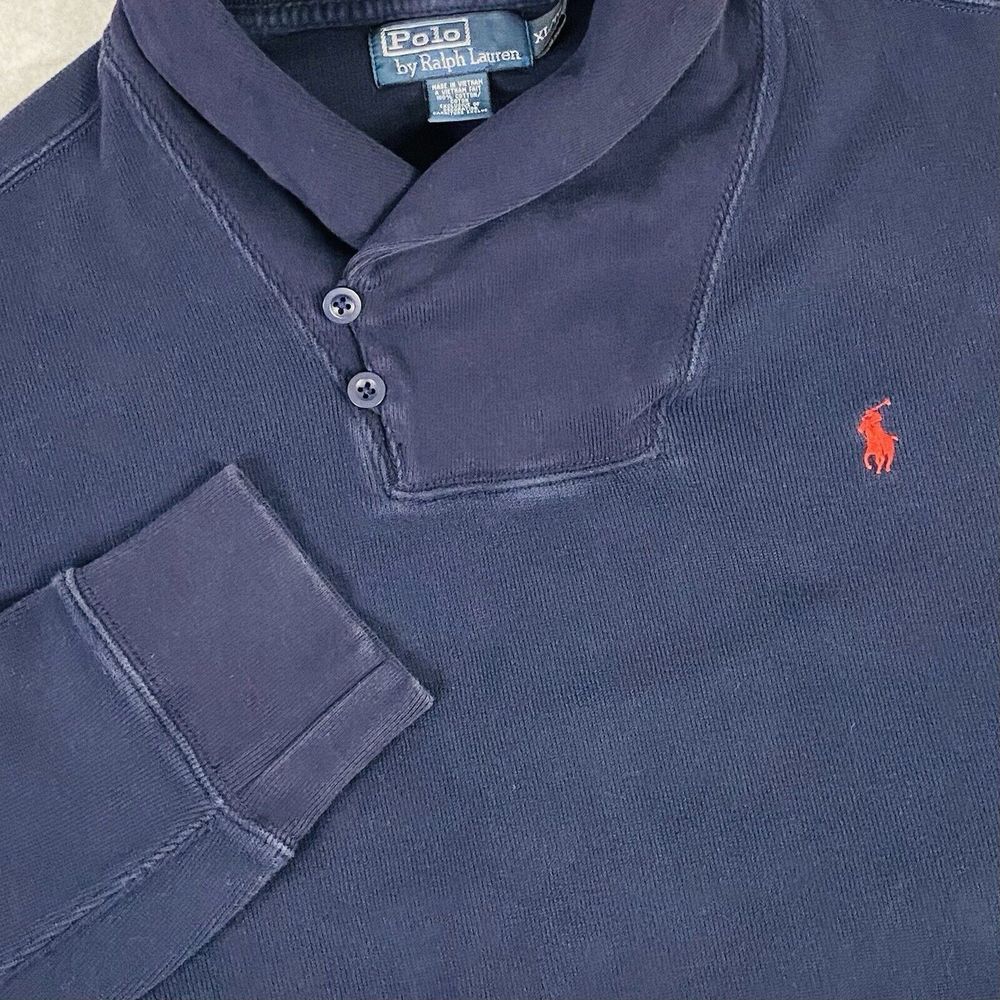 Polo Ralph‎ Lauren Men's Shawl Neck Navy Blue Long Sleeve XL Sweater 2 Button